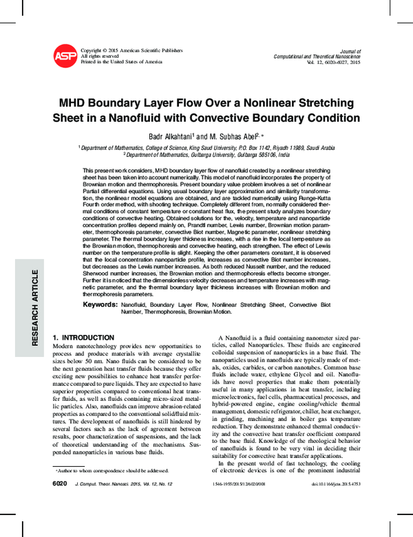 (PDF) MHD Boundary Layer Flow Over a Nonlinear Stretching Sheet in a ...