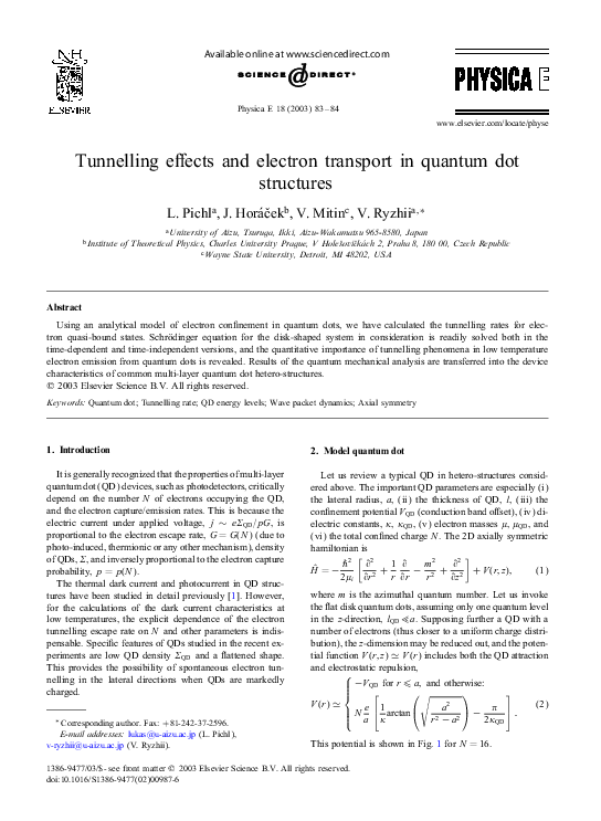 (PDF) Tunnellinge!ects and electron transport in quantum dot structures