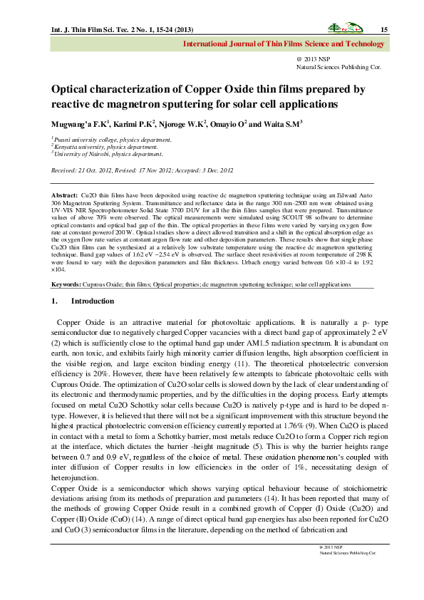 (PDF) Optical Characterization of Copper Oxide Thin Films Prepared By ...
