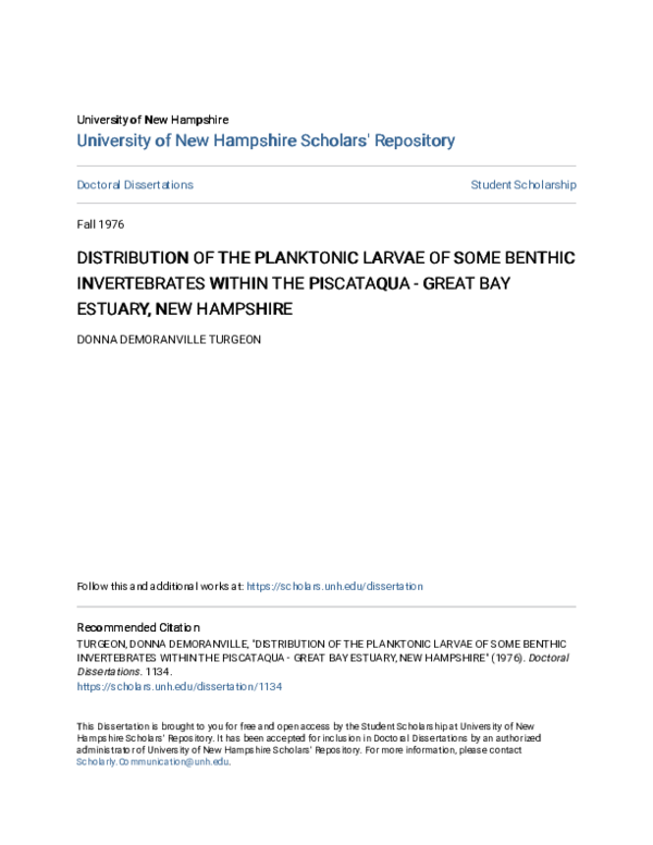 (PDF) Distribution of the Planktonic Larvae of Some Benthic ...