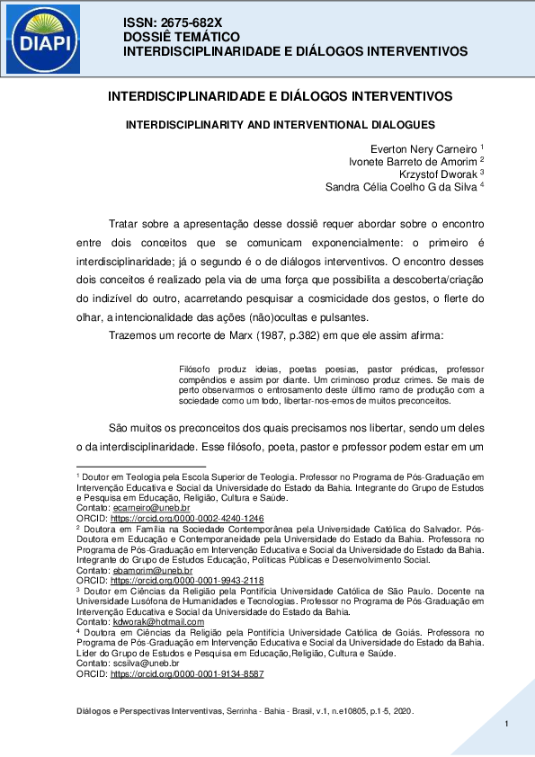 Apresentação do Dossiê Temático - INTERDISCIPLINARIDADE E DIÁLOGOS INTERVENTIVOS