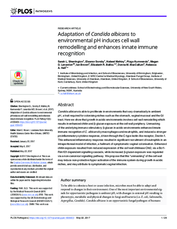 (PDF) Adaptation of Candida albicans to environmental pH induces cell ...