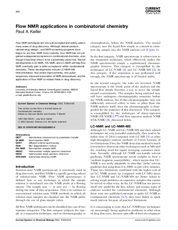 (PDF) Flow NMR applications in combinatorial chemistry