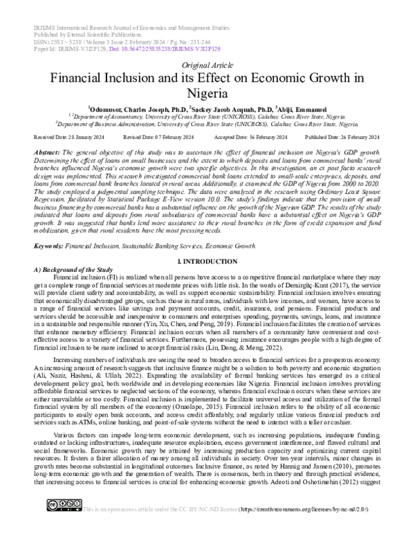 (PDF) Financial Inclusion and its Effect on Economic Growth in Nigeria