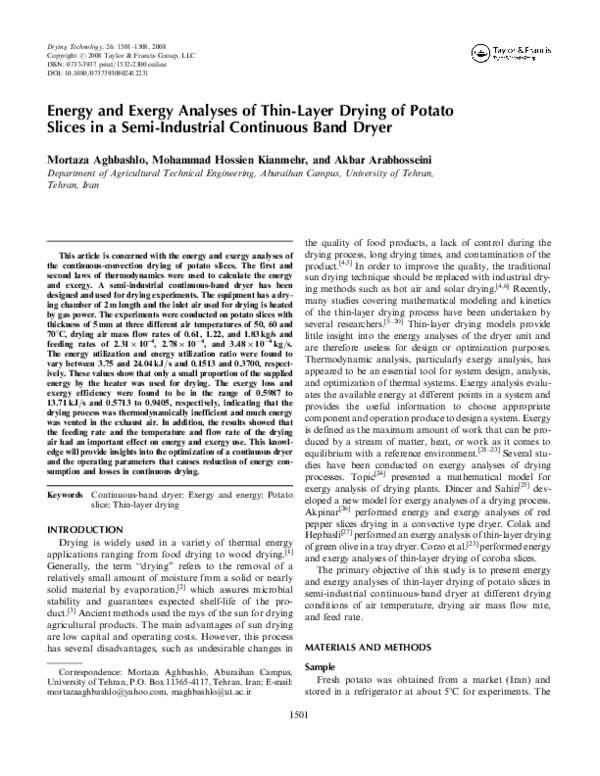 (PDF) Energy and exergy analyses of thin layer drying of mulberry in a ...