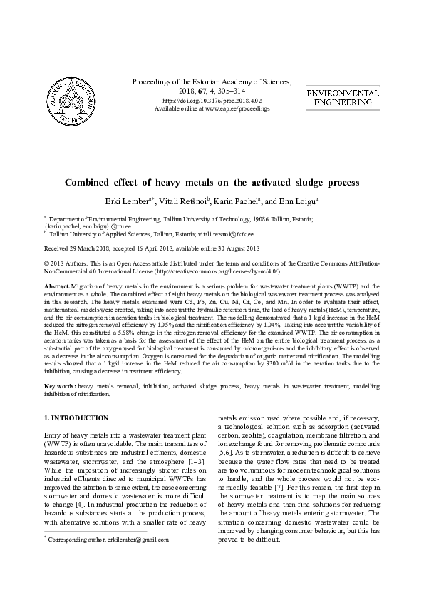(PDF) Combined effect of heavy metals on the activated sludge process