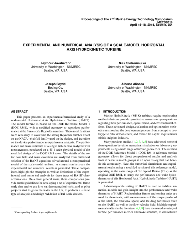 (PDF) Experimental and Numerical Analysis of a Scale-Model Horizontal ...