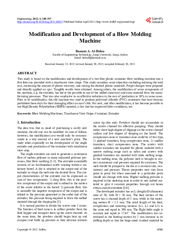 (PDF) Modification and Development of a Blow Molding Machine