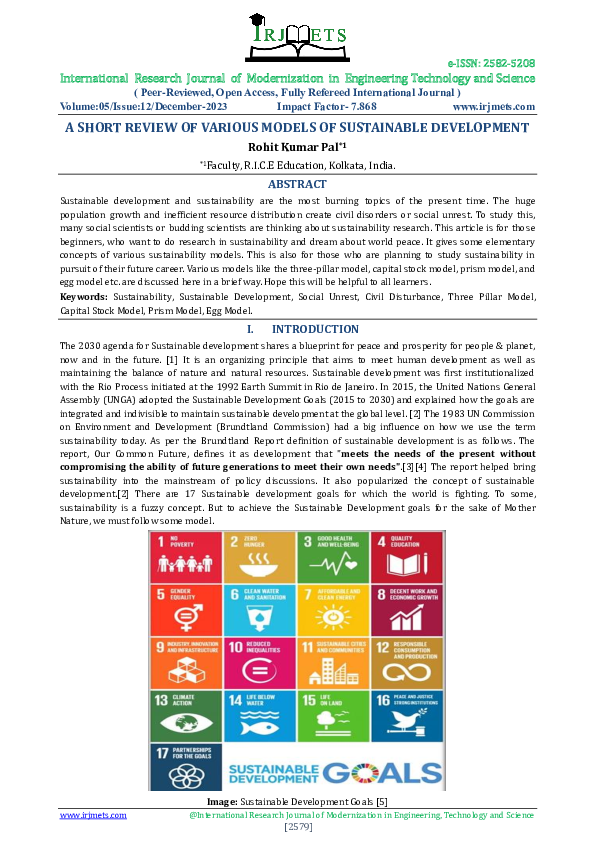 (PDF) A SHORT REVIEW OF VARIOUS MODELS OF SUSTAINABLE DEVELOPMENT