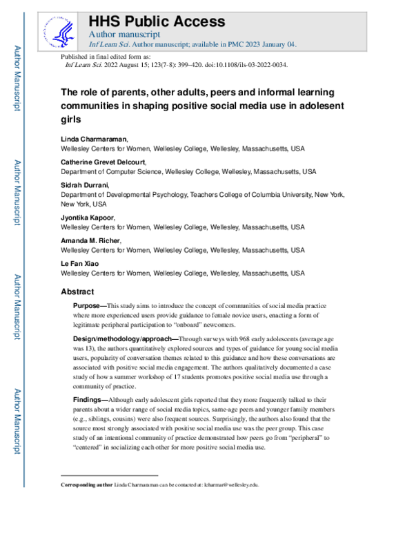 (PDF) The role of parents, other adults, peers and informal learning ...