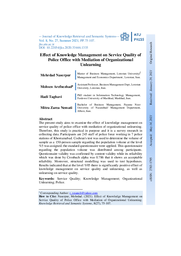 (PDF) Effect of Knowledge Management on Service Quality of Police ...