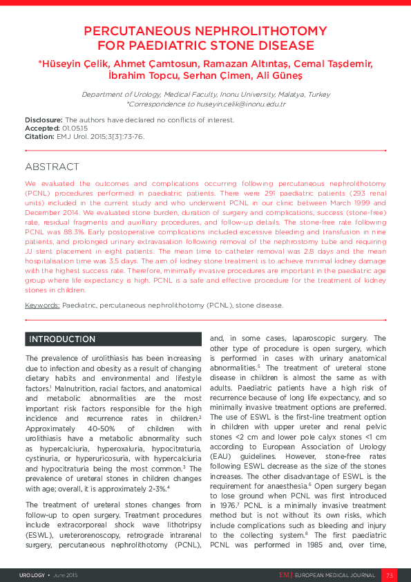 (PDF) Percutaneous Nephrolithotomy for Paediatric Stone Disease
