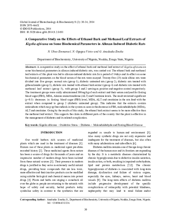 (PDF) A Comparative Study on the Effects of Ethanol Bark and Methanol ...