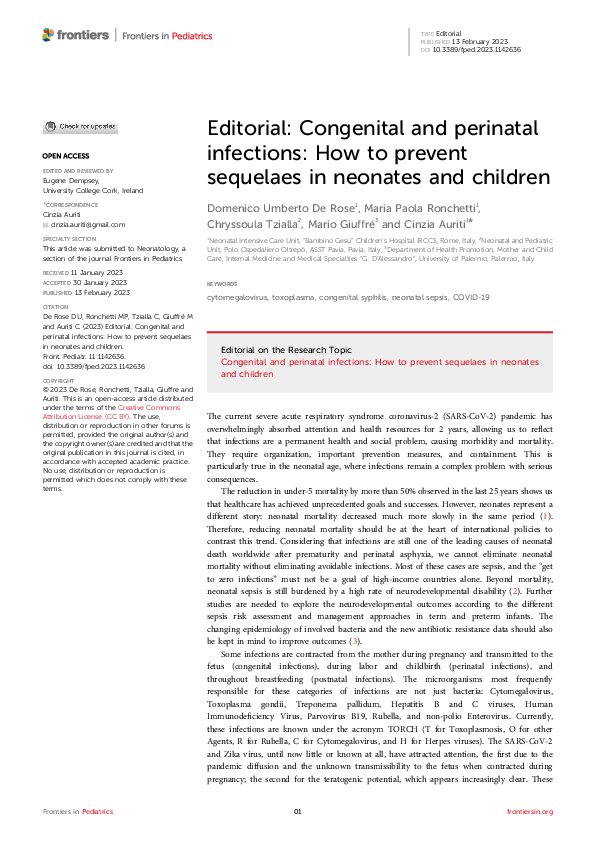 (PDF) Editorial: Congenital and perinatal infections: How to prevent ...