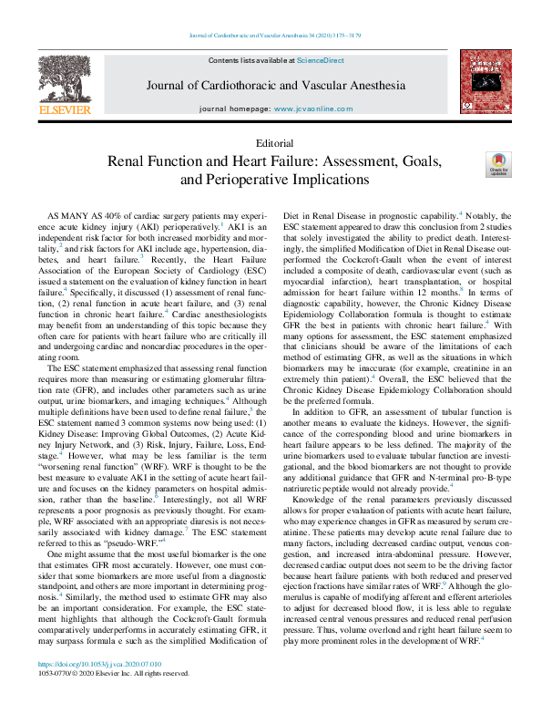 (PDF) Renal Function and Heart Failure: Assessment, Goals, and ...