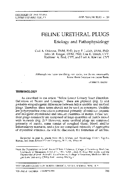(PDF) Feline urethral plugs. Etiology and pathophysiology