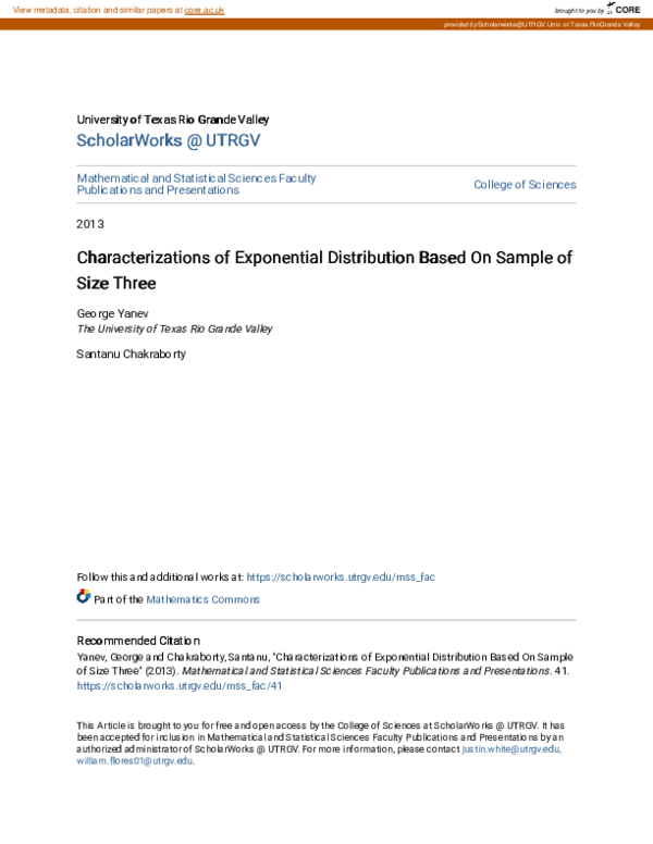(PDF) Characterizations of Exponential Distribution Based On Sample of ...