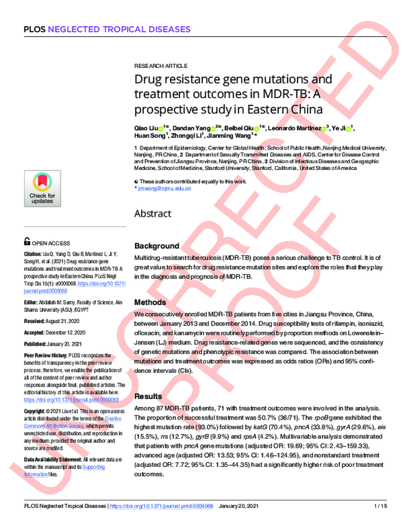 (PDF) Drug resistance gene mutations and treatment outcomes in MDR-TB ...