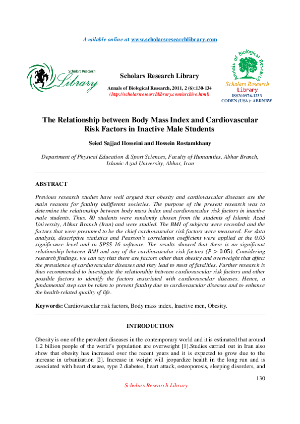 (PDF) The Relationship between Body Mass Index and Cardiovascular Risk ...