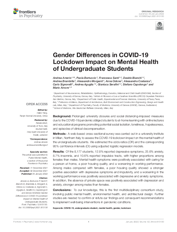 (PDF) Gender Differences in COVID-19 Lockdown Impact on Mental Health ...