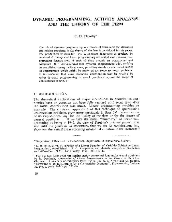 (PDF) Dynamic Programming, Activity Analysis and the Theory of the Firm