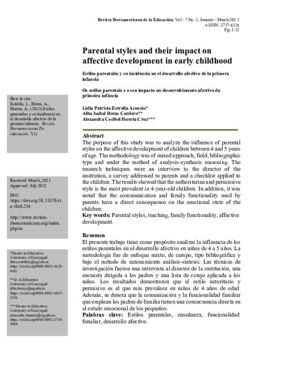 (PDF) Parental styles and their impact on affective development in ...