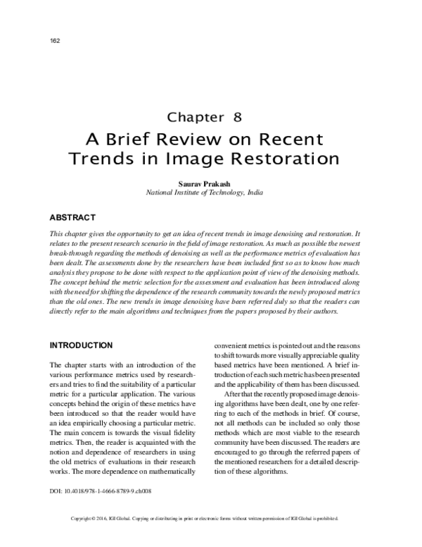 (PDF) A Brief Review on Recent Trends in Image Restoration