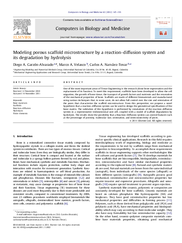 (PDF) Modeling porous scaffold microstructure by a reaction–diffusion ...