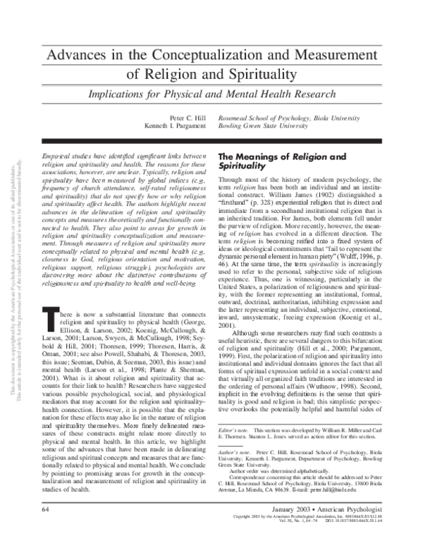 (PDF) Advances in the conceptualization and measurement of religion and ...