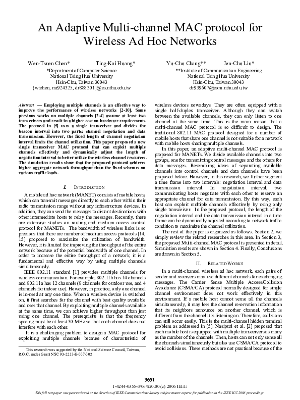 (PDF) An Adaptive Multi-channel MAC protocol for Wireless Ad Hoc Networks