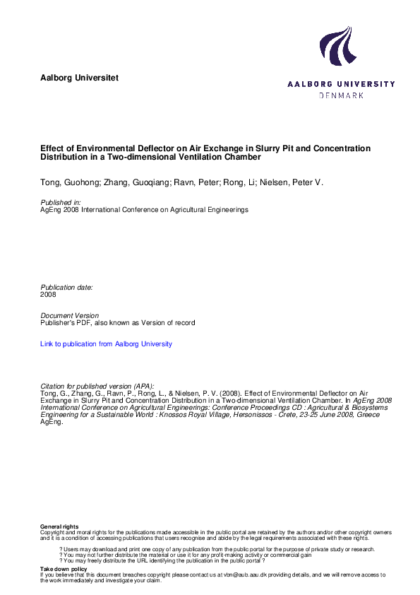 Effect of environmental deflector on air exchange in slurry pit and concentration distribution in a two-dimensional ventilation chamber