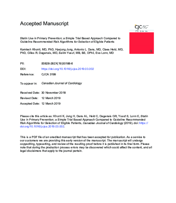 (PDF) Statin Use in Primary Prevention: A Simple Trial-Based Approach ...
