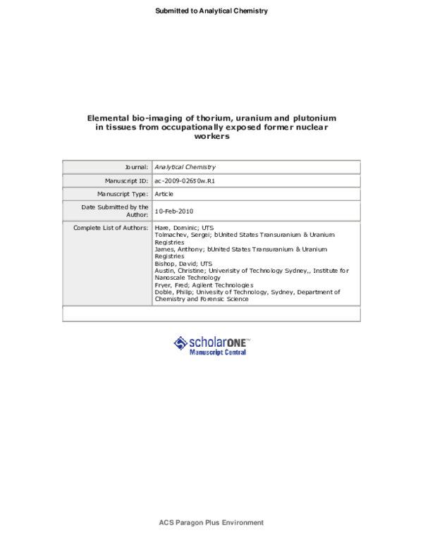(PDF) Elemental Bio-imaging of Thorium, Uranium, and Plutonium in ...