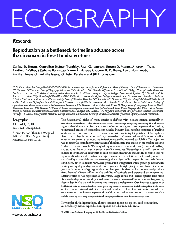 (PDF) Reproduction as a bottleneck to treeline advance across the ...