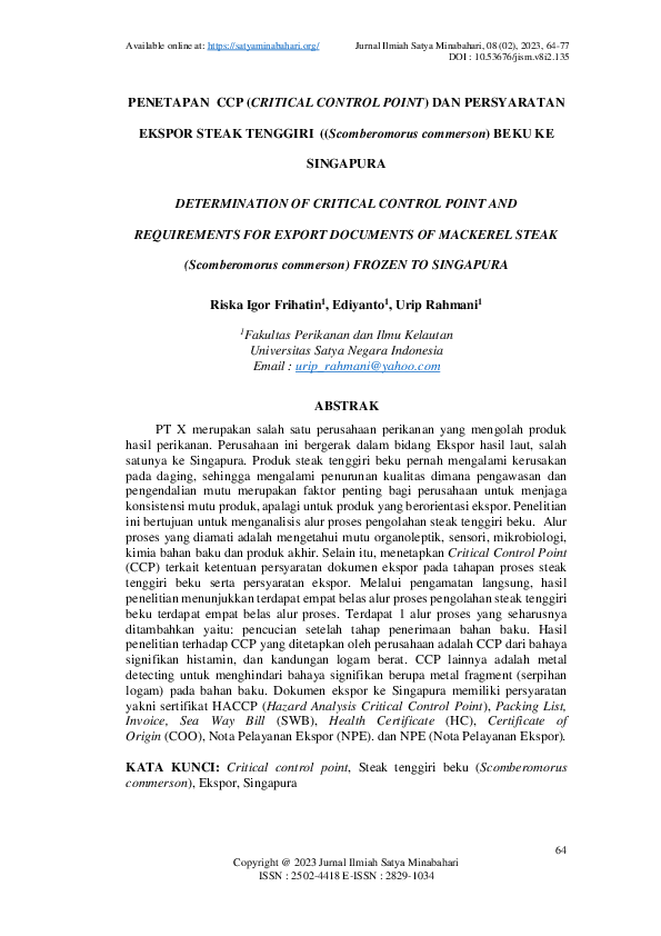 (PDF) Penetapan CCP (Critical Control Point) Dan Persyaratan Dokumen ...