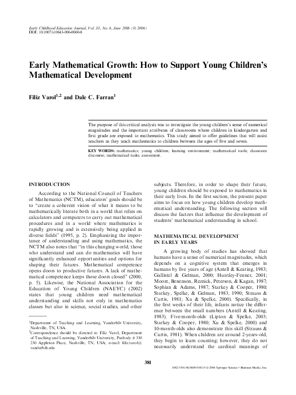 (PDF) Early Mathematical Growth: How to Support Young Children’s ...