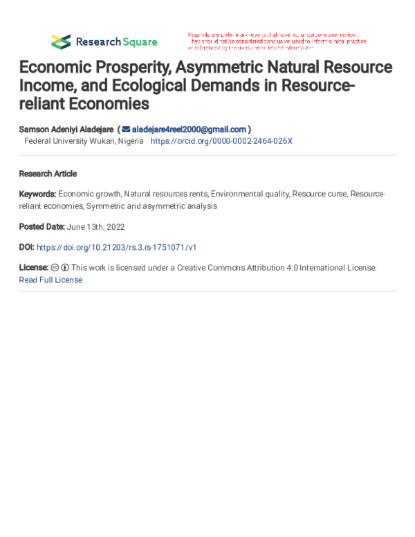 (PDF) Economic Prosperity, Asymmetric Natural Resource Income, and ...