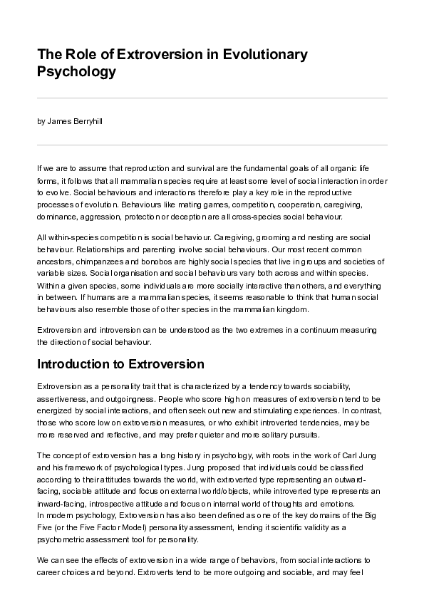 (PDF) The Role of Extroversion in Evolutionary Psychology