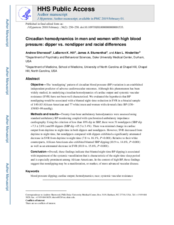 (PDF) Circadian hemodynamics in men and women with high blood pressure