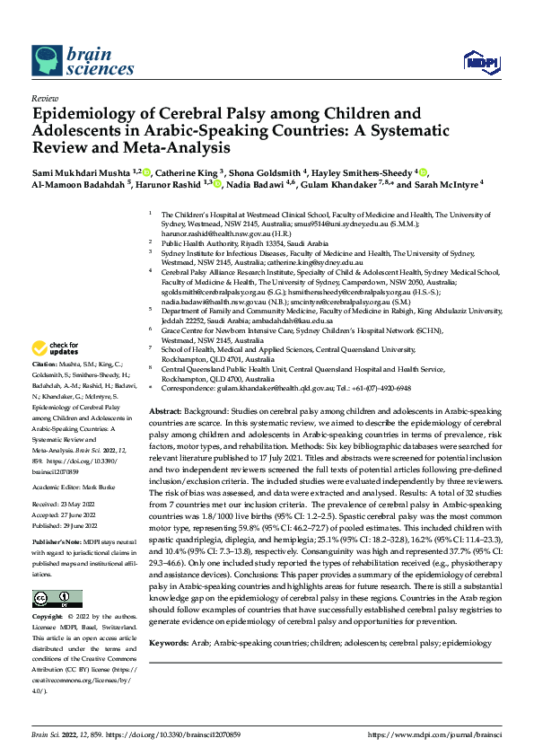 (PDF) Epidemiology of Cerebral Palsy among Children and Adolescents in ...