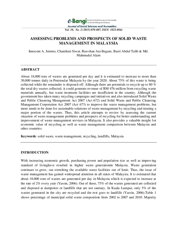 (PDF) Assessing Problems and Prospects of Solid Waste Management in ...