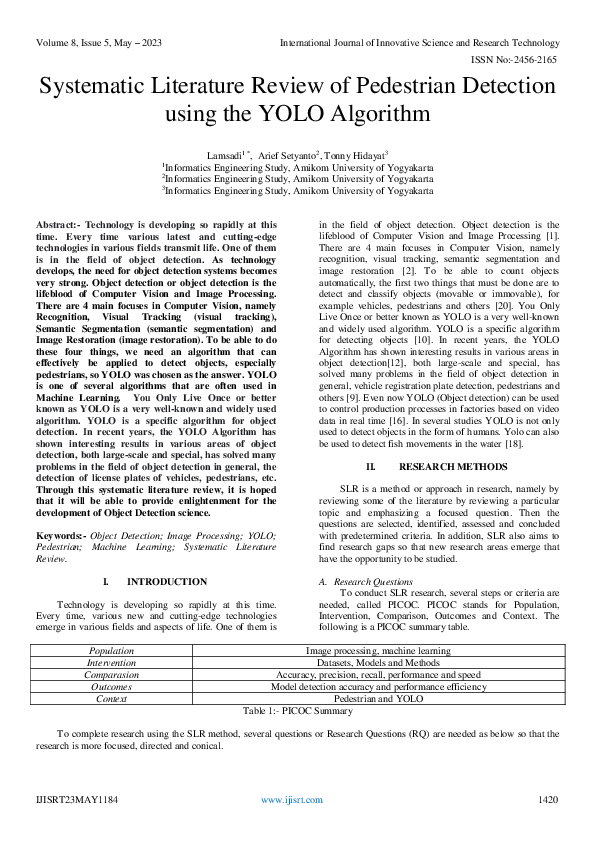 (PDF) Systematic Literature Review of Pedestrian Detection using the ...