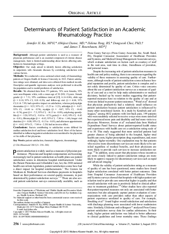 (PDF) Determinants of Patient Satisfaction in an Academic Rheumatology ...