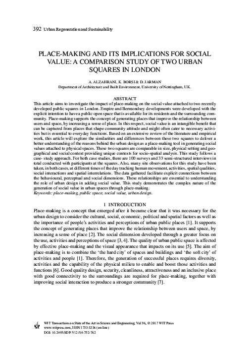 (PDF) Place-Making and Its Implications for Social Value: A Comparison ...