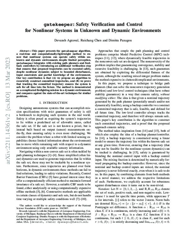 (PDF) gatekeeper: Safety Verification and Control for Nonlinear Systems ...