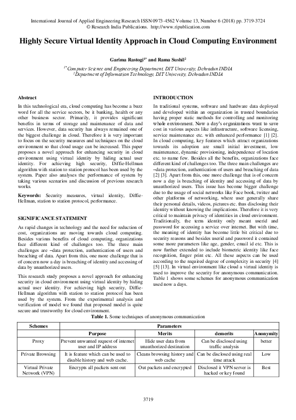(PDF) Highly Secure Virtual Identity Approach in Cloud Computing ...