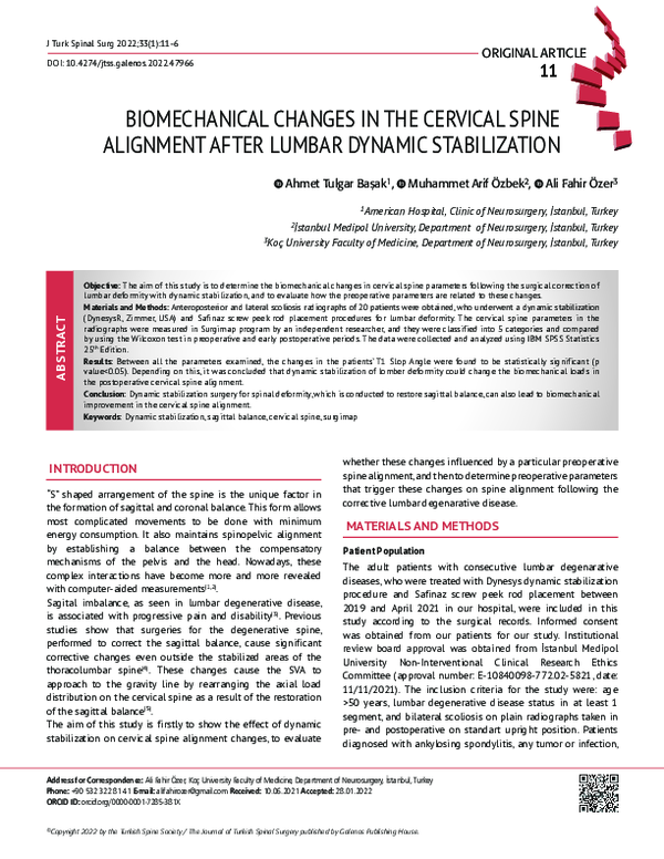 (PDF) Biomechanical Changes in the Cervical Spine Alignment After ...