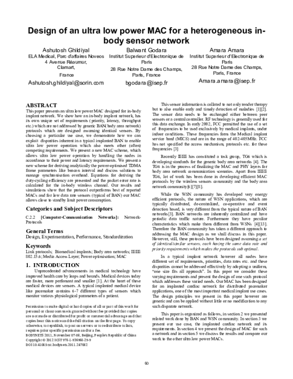 (PDF) Design of an ultra low power MAC for a heterogeneous in-body ...