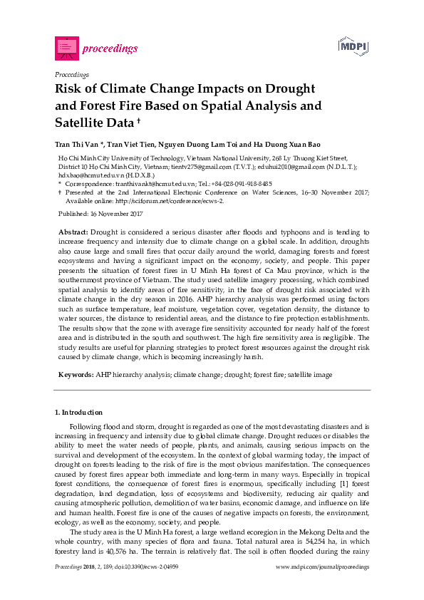 (PDF) Risk of Climate Change Impacts on Drought and Forest Fire Based ...
