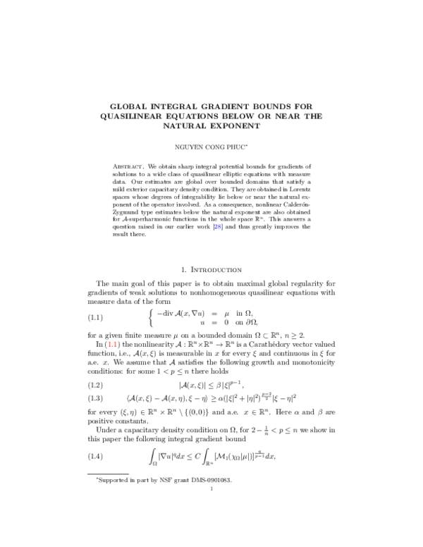 (PDF) Global integral gradient bounds for quasilinear equations below ...
